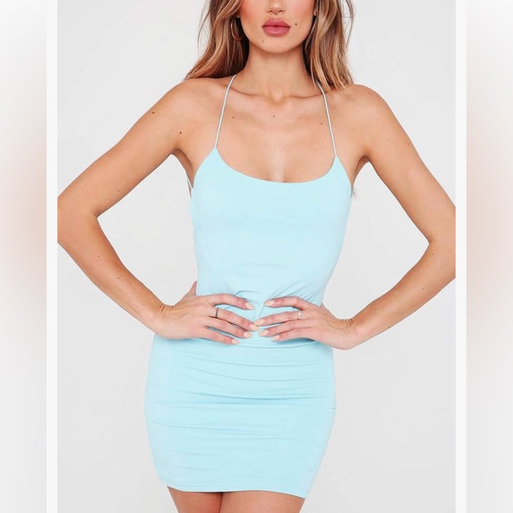 Backless Dress Women's Spaghetti Strap Sexy Clubwear Bodycon Mini Dress (S)